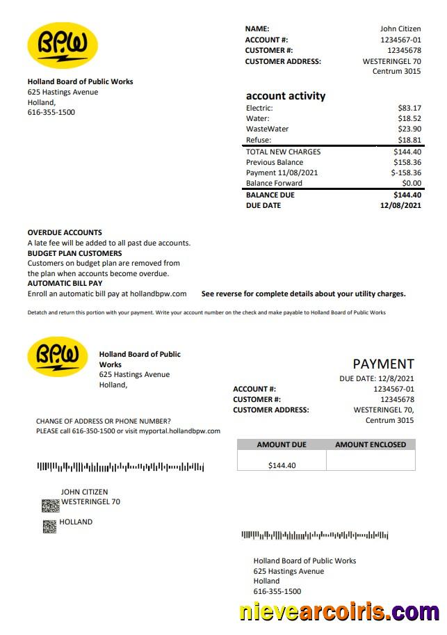 Netherlands BPW utility bill